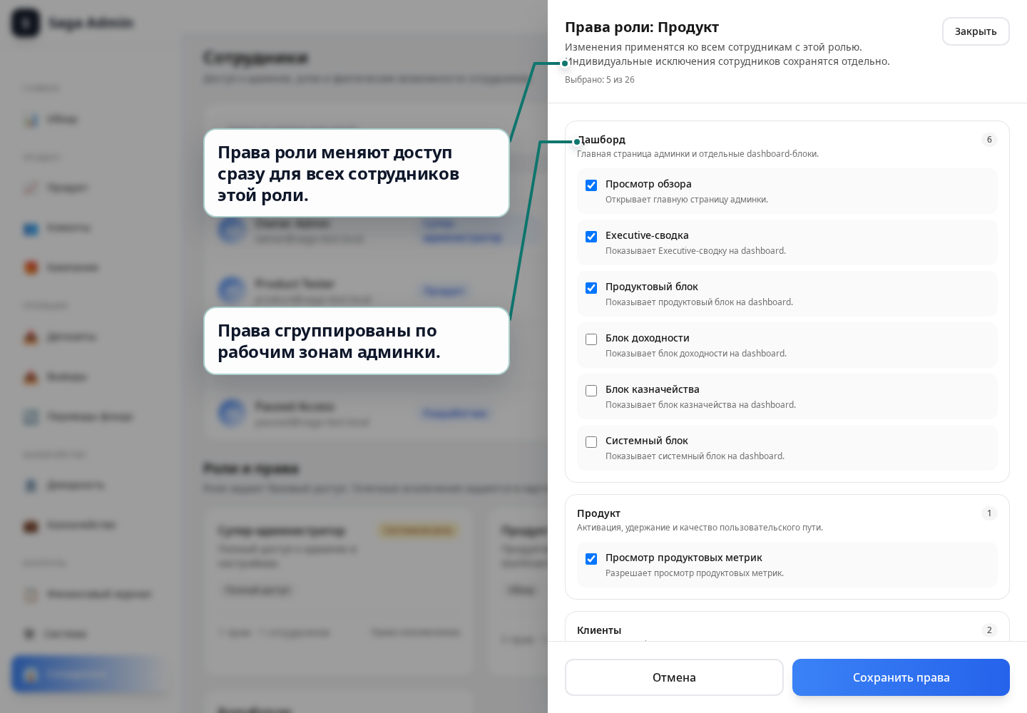 Редактор прав роли